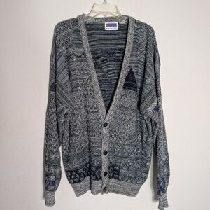 Vintage Womens Cardigan Sweater Concrete 80s 90s Grandpa Rogers Cosby Grunge XL